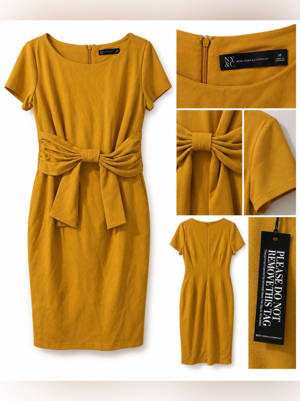 New York & Company Mustard Tie-Waist Sheath Dress
